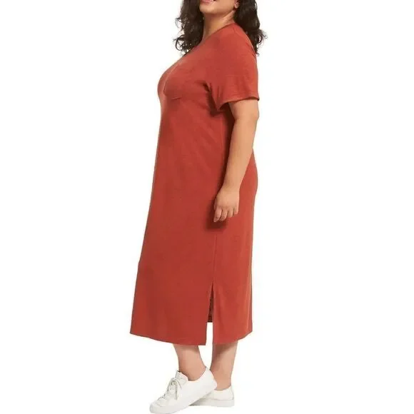 NWT JESSICA SIMPSON Ladies Comfy Lounge Tee Midi Dress in Orange Burnt Brick - Picture 5 of 5